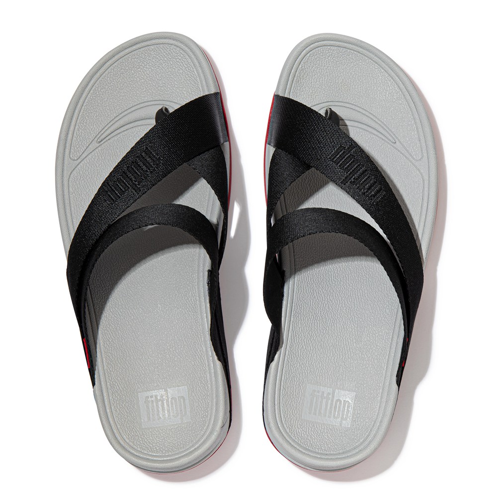 Fitflop Mens Sandals Black/Grey - Sling Woven-logo Toe-post - 04MQRDFCV